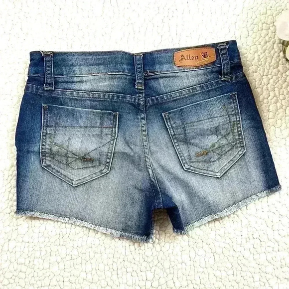 ALLEN B Faded Bleached Midrise Stretch Raw Hem Denim Jean Shorts Size 2 - Picture 2 of 13
